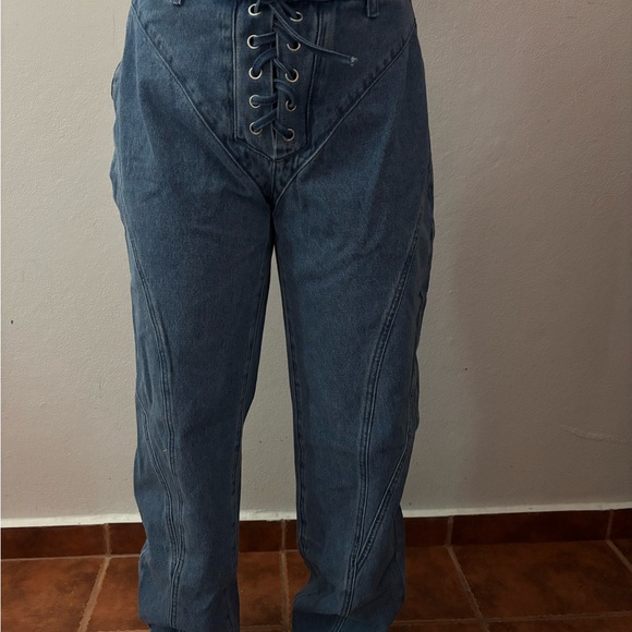 Denim Blue Lace-Up Jeans - Picture 1 of 2